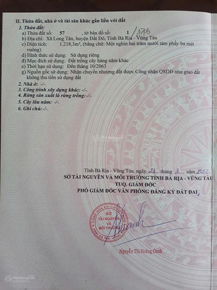 Bán đất chính chủ xã đất đỏ, tp.hcm view hồ đá bàng, phân lô dễ dàng