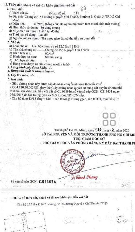 Bán căn hộ chung cư 2pn 155 nguyễn chí thanh phường an đông, xem nhà gọi cô như mai 0914 240 ***