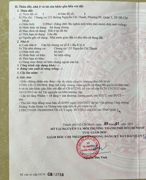 Bán căn góc cc 155 nguyễn chí thanh, phường an đông, tp. hcm