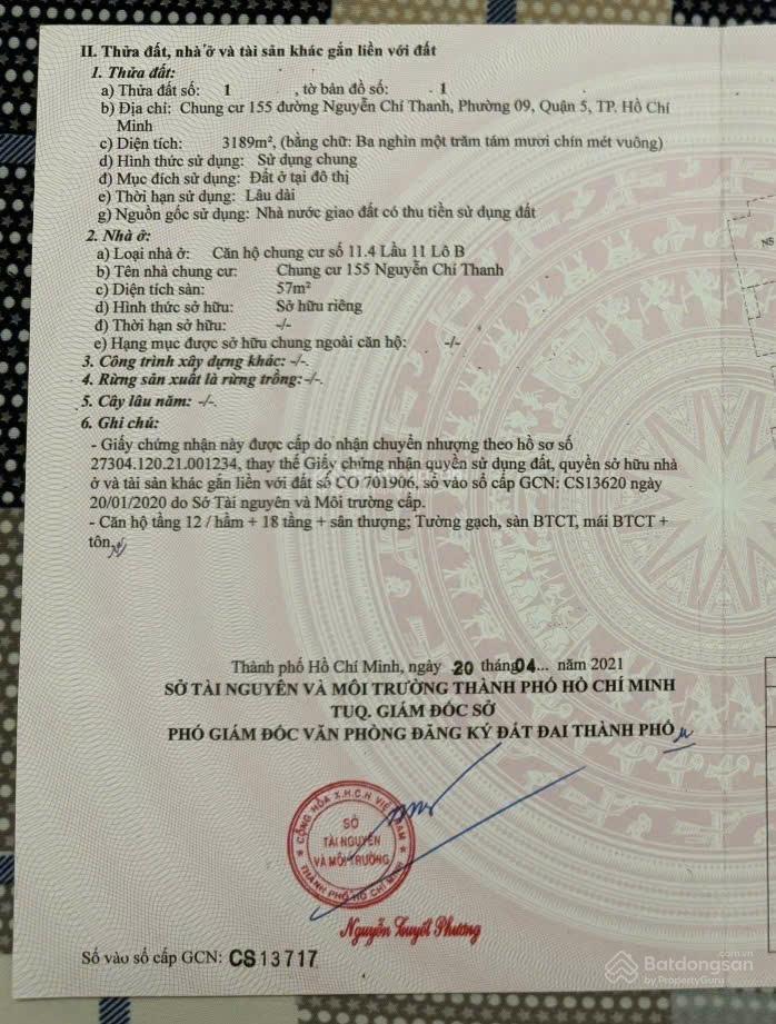 Bán căn hộ 2pn cc 155 nguyễn chí thanh | giá 3,9 tỷ căn 11.4 lô b