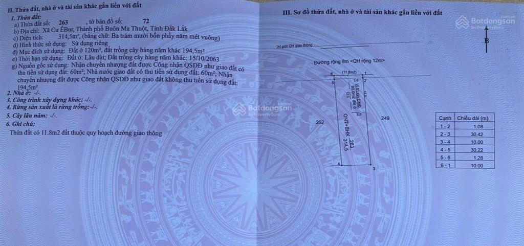 Bán đất đẹp tại đường 1, thôn 8, xã cư ebur, buôn ma thuột, đắk lắk, 2tỷ250tr, 10x30m(120m2 thổ cư)