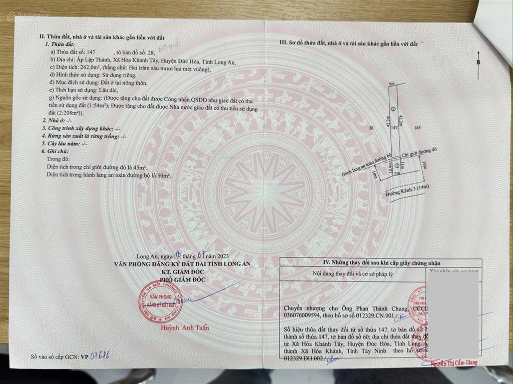 Bán đất mt nhựa kênh 3 hòa khánh cách ql n2 300m