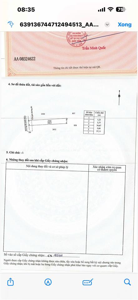 Đất trung tâm đức hòa 5x35m thổ cư sổ hồng công chứng liền