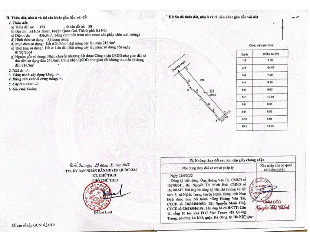 Chính chủ cần bán mảnh đất 918m2 lô góc mặt đường lớn tại thôn thắng đầu  phú cát   0904 888 ***