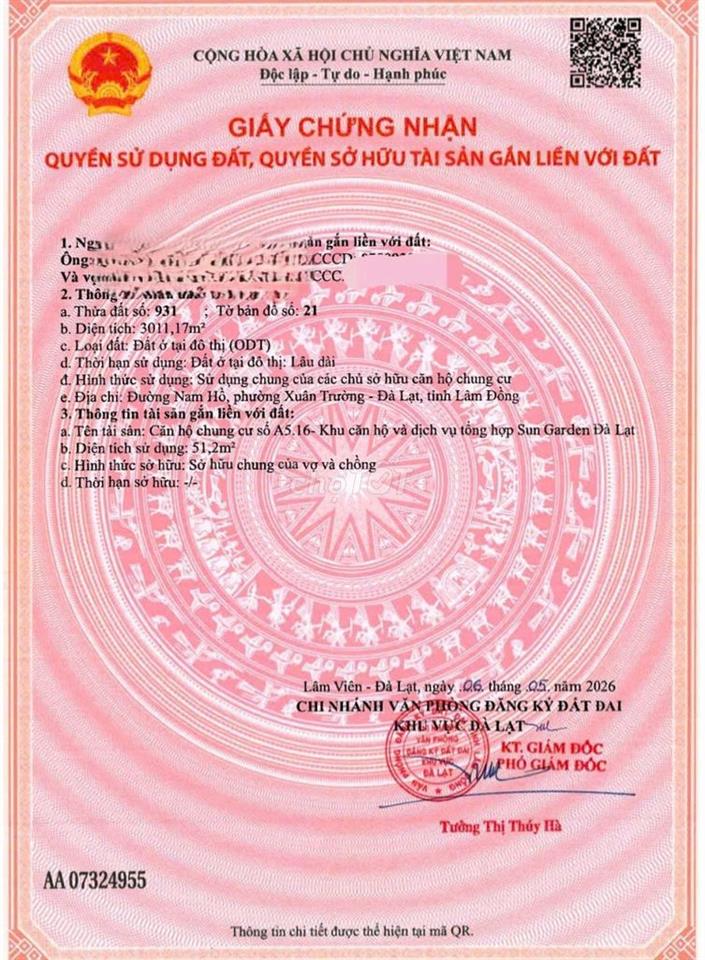 Bán Căn Hộ Full Nội Thất Chung Cư Sun Garden Đà Lạt Có Sổ Hồng Riêng