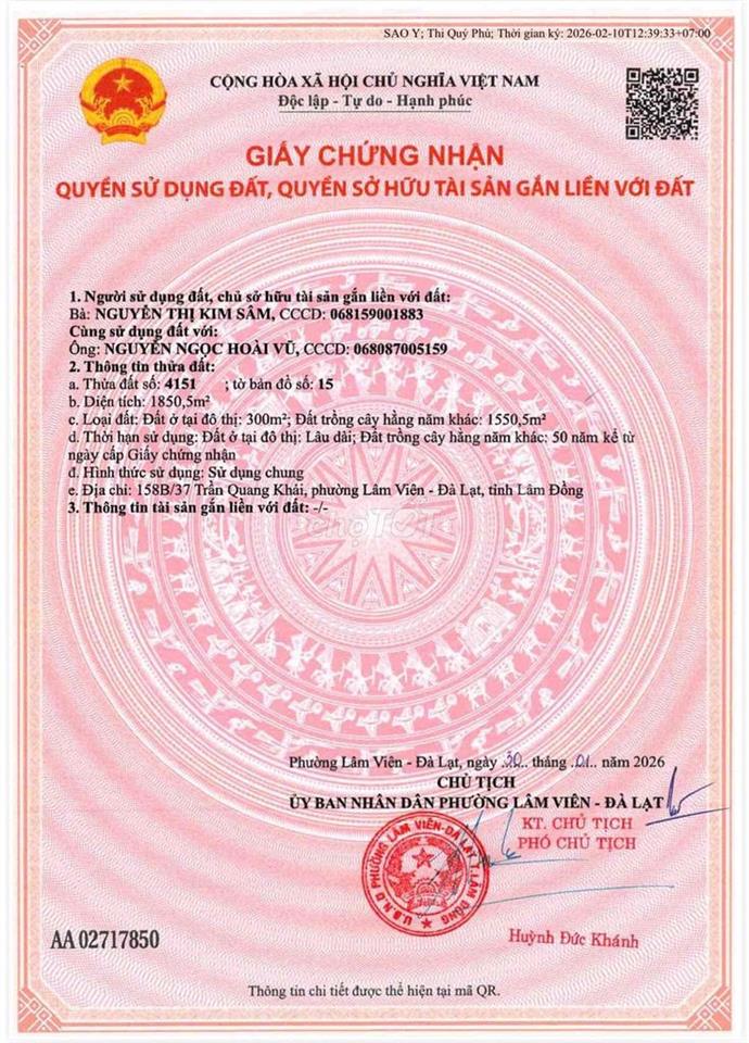 Bán Đất Mặt Tiền Đường Trần Quang Khải Phường 8 Diện Tích 1850m2