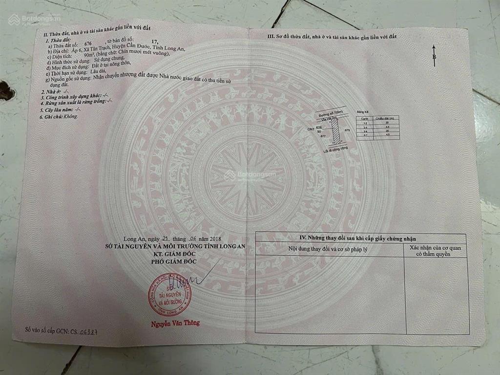 Chính chủ bán gấp 90m2 thổ cư tân trạch