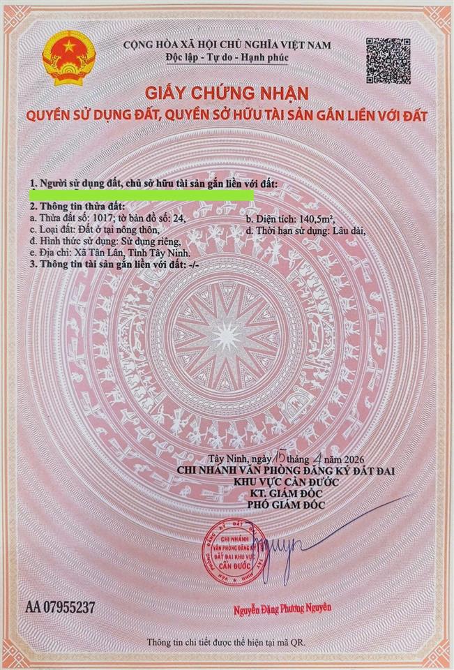 Chính chủ kẹt bán gấp 140m2 đất thổ tại tân lân