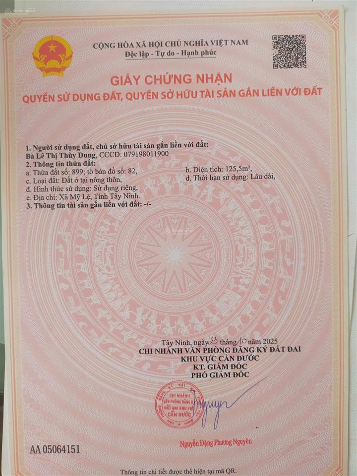 Chính chủ cần bán 125.5m2 thổ cư xã mỹ lệ
