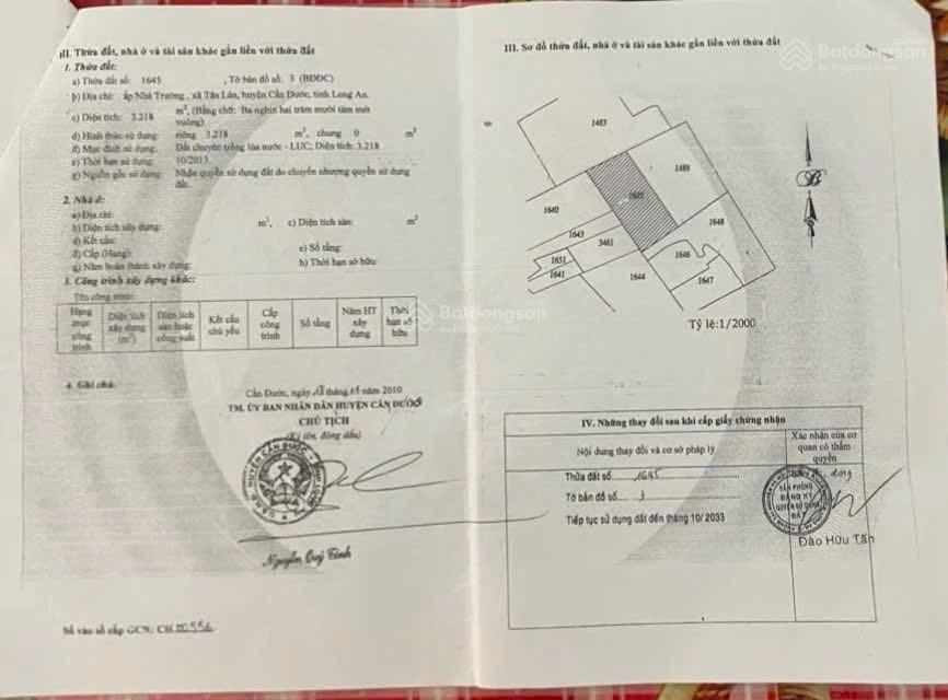 Chính chủ cần bán 3200m2 đất lúa xã tân lân  tây ninh