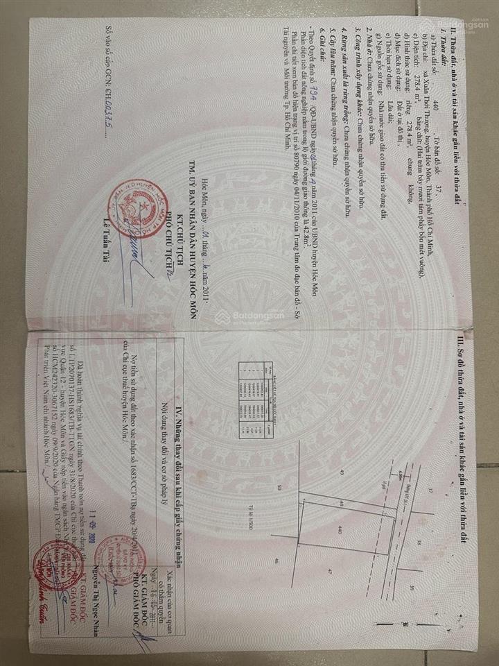 Bán đất thổ cư 100%  2 mặt tiền trung tâm hóc môn cc 0937 825 ***
