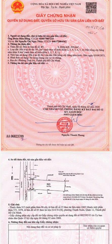 Đất sổ hồng riêng tx25, thới an, tphcm, 7,5 dài 32m