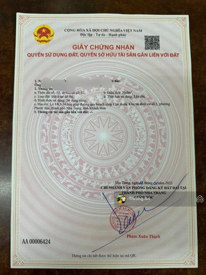 Bán lô đất có sổ hồng riêng kđt hà quang 2. chỉ với giá 6,3 tỷ