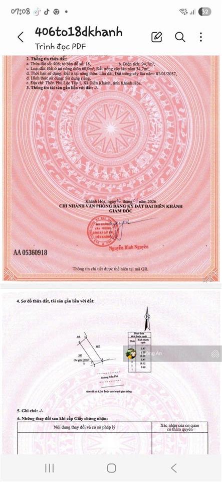 Bán đất đường trần phú rộng 25m view sông cái đẹp thị trấn diên khánh
