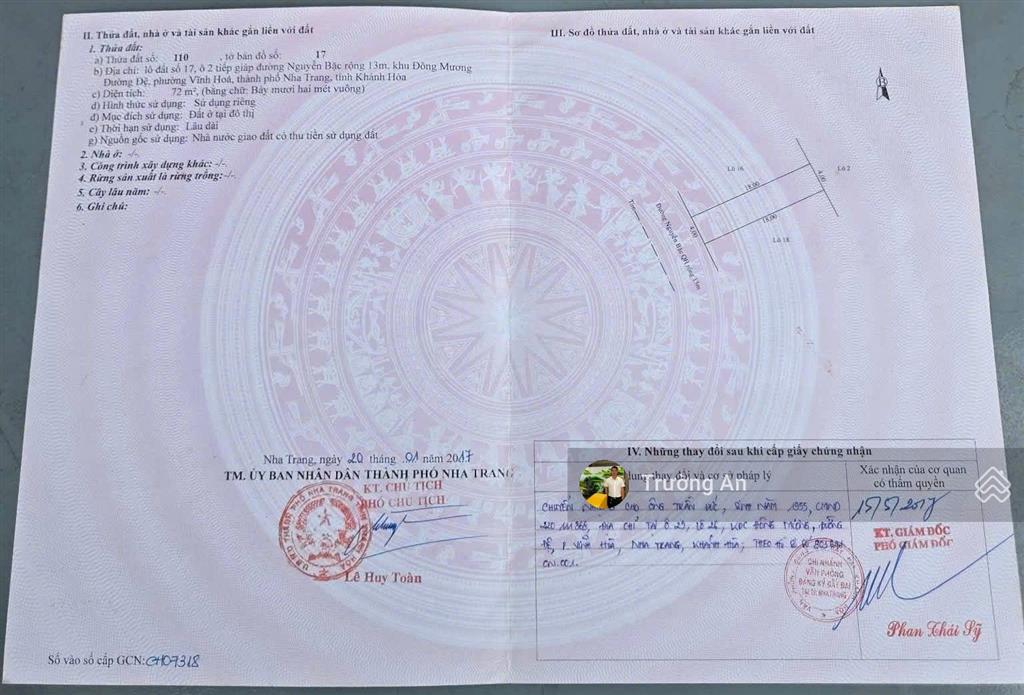 Bán đất đẹp diện tích 72m2, nằm trên mặt tiền đường nguyễn bặc, hòn xện, vĩnh hoà