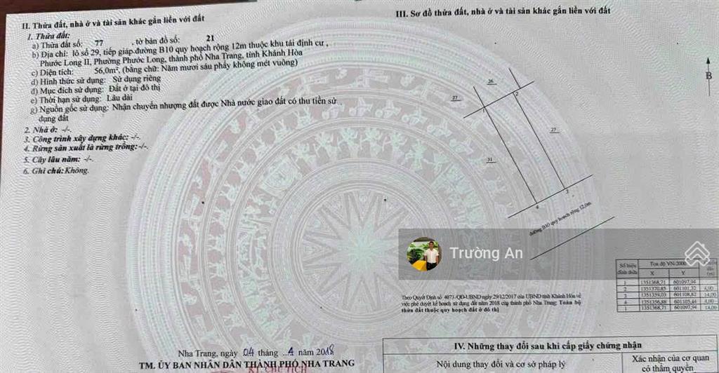 Bán lô đất 56m2, ngang 4m, hướng đông nam có sổ hồng tại vcn phước long ii