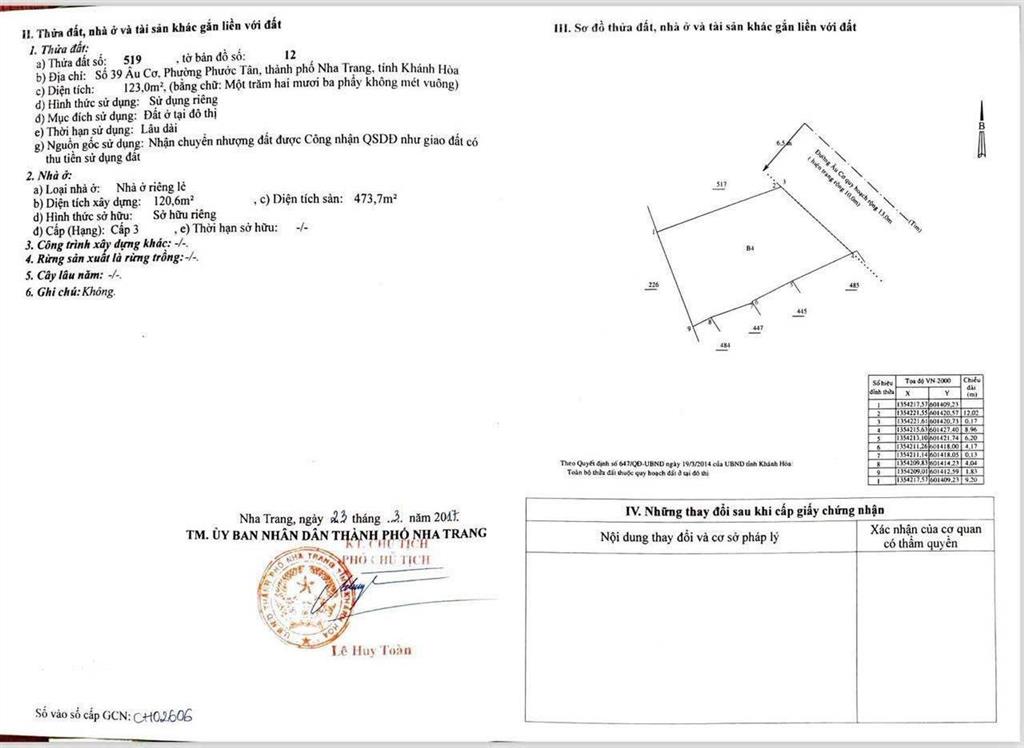 Bán nhà 4 tầng mặt tiền đường âu cơ, nha trang có diện tích 123m2 với ngang 9m