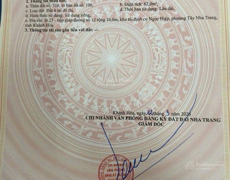 Lô đất tđc ngọc hiệp có diện tích 62m2, ngang 4m, giá hợp lý 3 tỷ 850tr