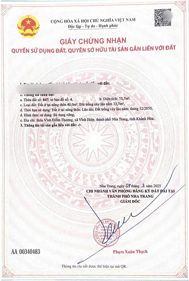 Bán lô đất 73,7m2 (ngang 5m) gần đường chính d30 phường tây nha trang