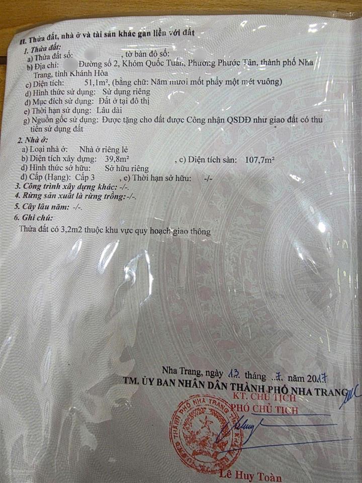 Bán căn nhà 3 tầng kiên cố tại khóm quốc tuấn, phường trung tâm nha trang