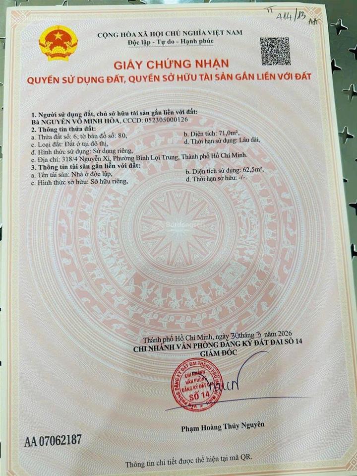 Chính chủ cần bán căn nhà 318/4 nguyễn xí, phường 13, bình thạnh