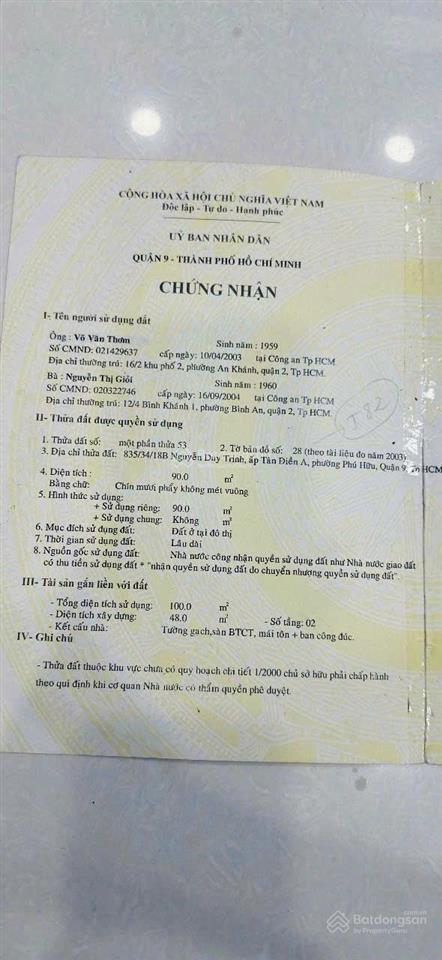 Chính chủ bán nhà nguyễn duy trinh quận 9, gần vòng xoay phú hữu, 90m², 3pn, 1 trệt 1 lầu giá tốt!