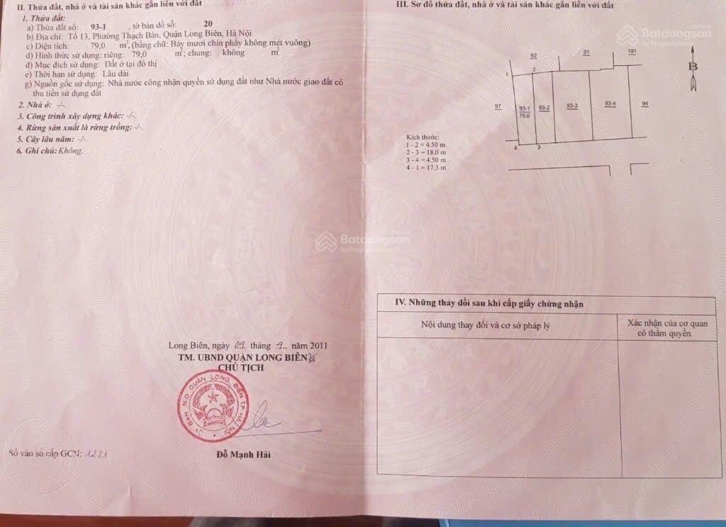 Bán đất tại ngõ 68 nguyễn văn linh, tổ 13 thạch bàn, long biên, hà nội, 18,5 tỷ, 79m2, giá siêu hời