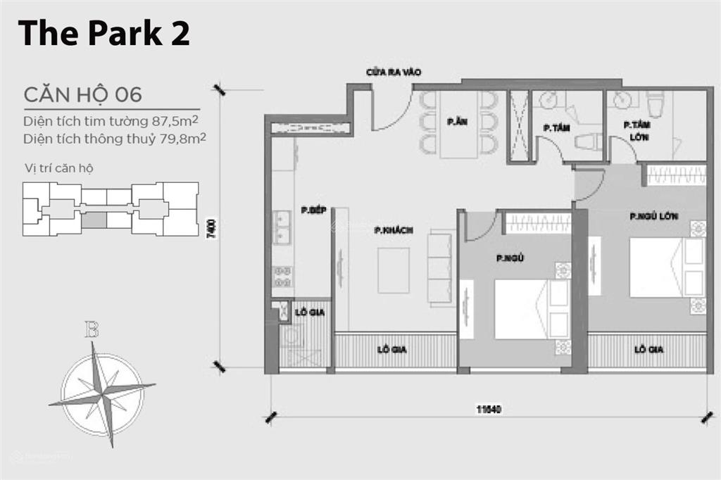 Vcp bán 2pn p2.06  88m2  2 ban công, giá 10,5 tỷ/bp shr, tầng 11