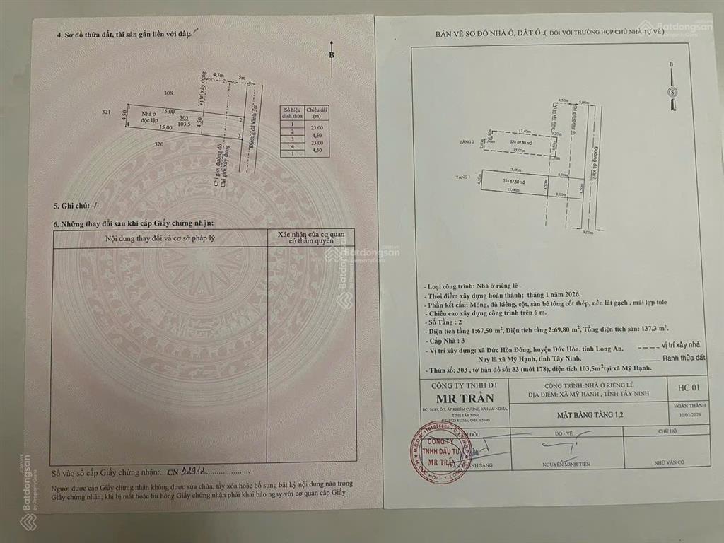 Bán nhà 1 trệt, 1 lầu, sổ hồng riêng công