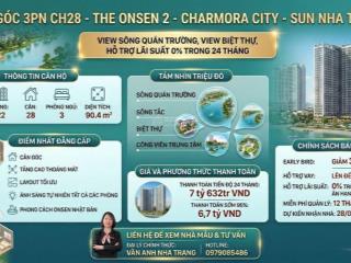 Căn góc 3pn ch28  90m2 view sông, view biệt thự the onsen 2  charmora city nha trang chỉ 7,7 tỷ