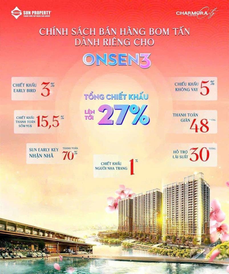 Căn hoa hậu view quảng trường  pháo hoa toà the onsen 3 charmora city nha trang