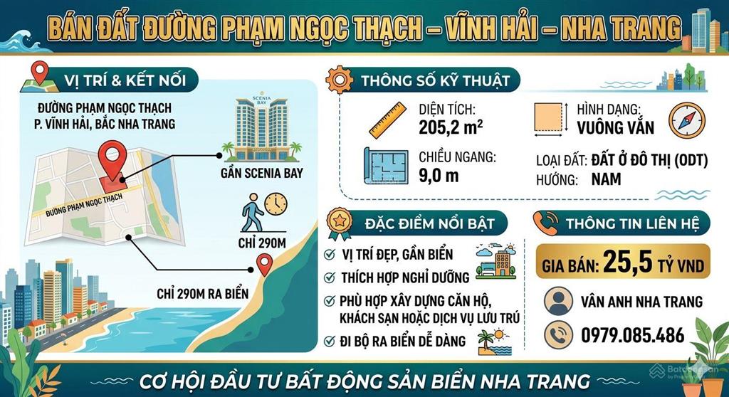 Bán đất đường phạm ngọc thạch, gần scenia bay, cách biển chỉ 290m, ngang 9m phù hợp xây căn hộ