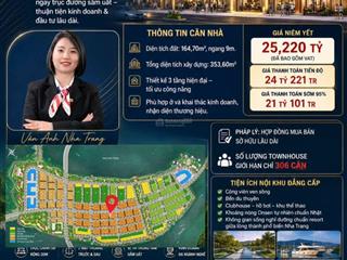 Căn townhouse ngang 9m, 2 mặt thoáng, đẹp nhất dự án charmora city nha trang mặt đường d6 rộng 20m