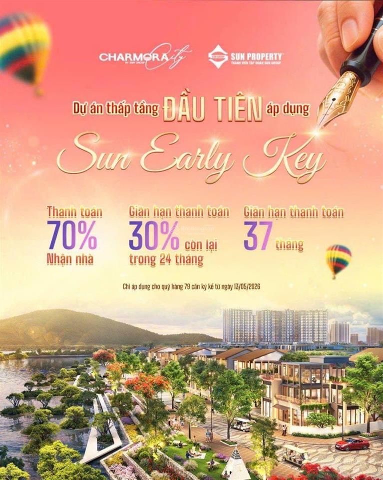 Áp dụng chính sách sun early key thanh toán 70% nhận nhà  thấp tầng charmora city nha trang