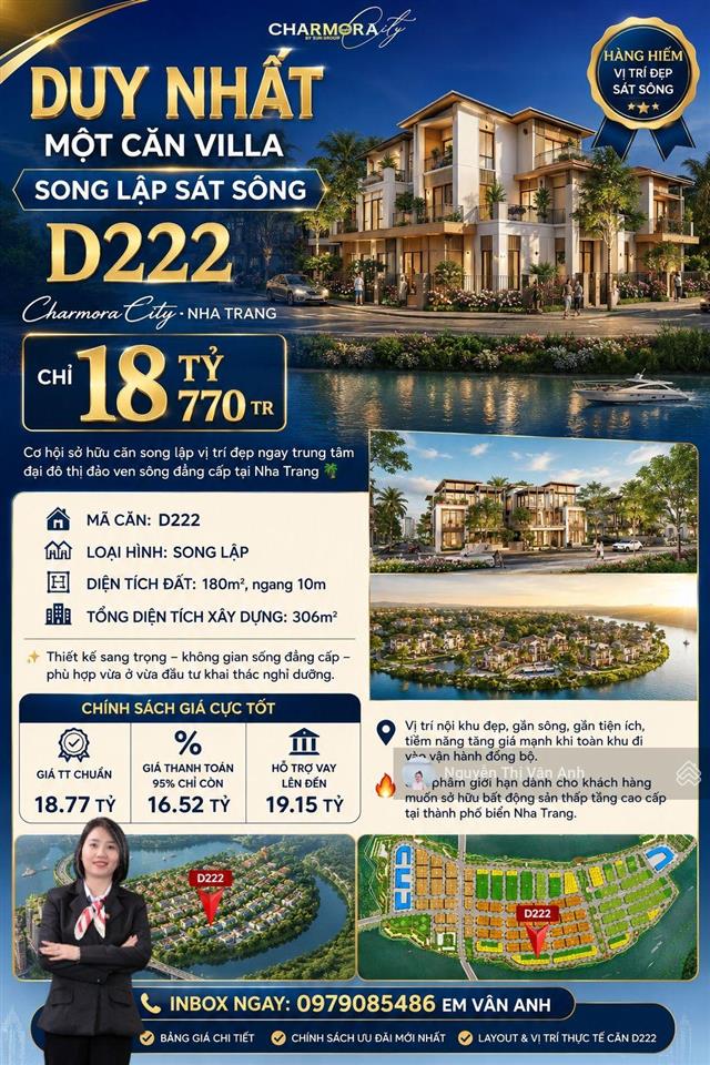 Villa song lập sát sông charmora city nha trang chỉ 18 tỷ 770tr sở hữu lâu dài