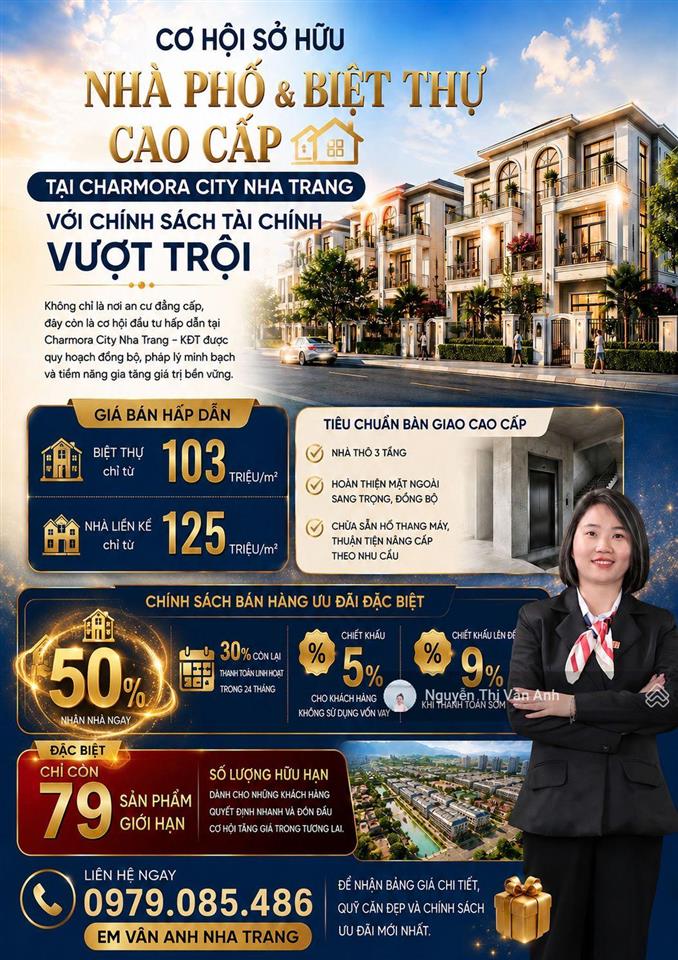 Thanh toán 50% nhận ngay nhà phố và biệt thự số lượng giới hạn tại charmora city nha trang giá cđt