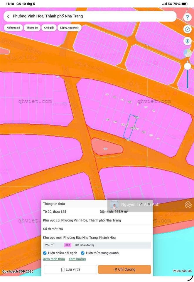 Bán đất biệt thự kđt vĩnh hoà, nha trang lưng tựa núi cô tiên 266m2 chỉ 50trđ/m2