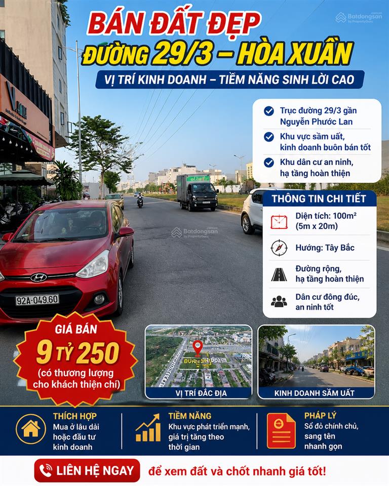 Bán đất đẹp trục 33m 29/3 hòa xuân vị trí kinh doanh đỉnh
