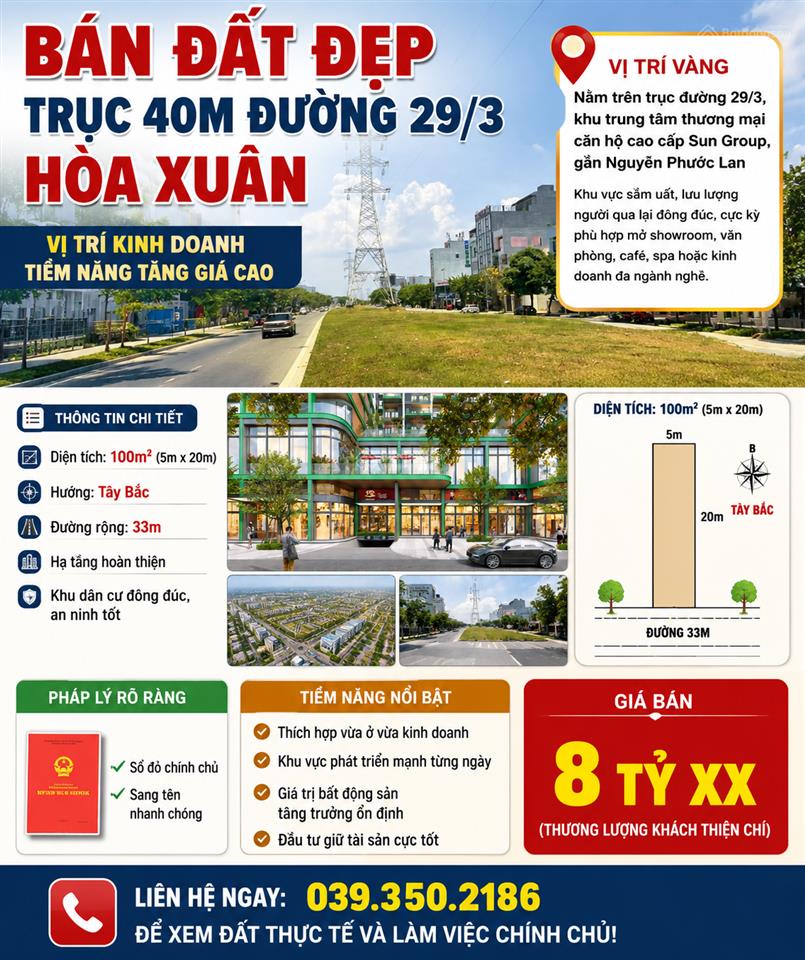 Chính chủ cần bán mặt tiền đường 40m 29/3 hòa xuân vị trí kinh doanh