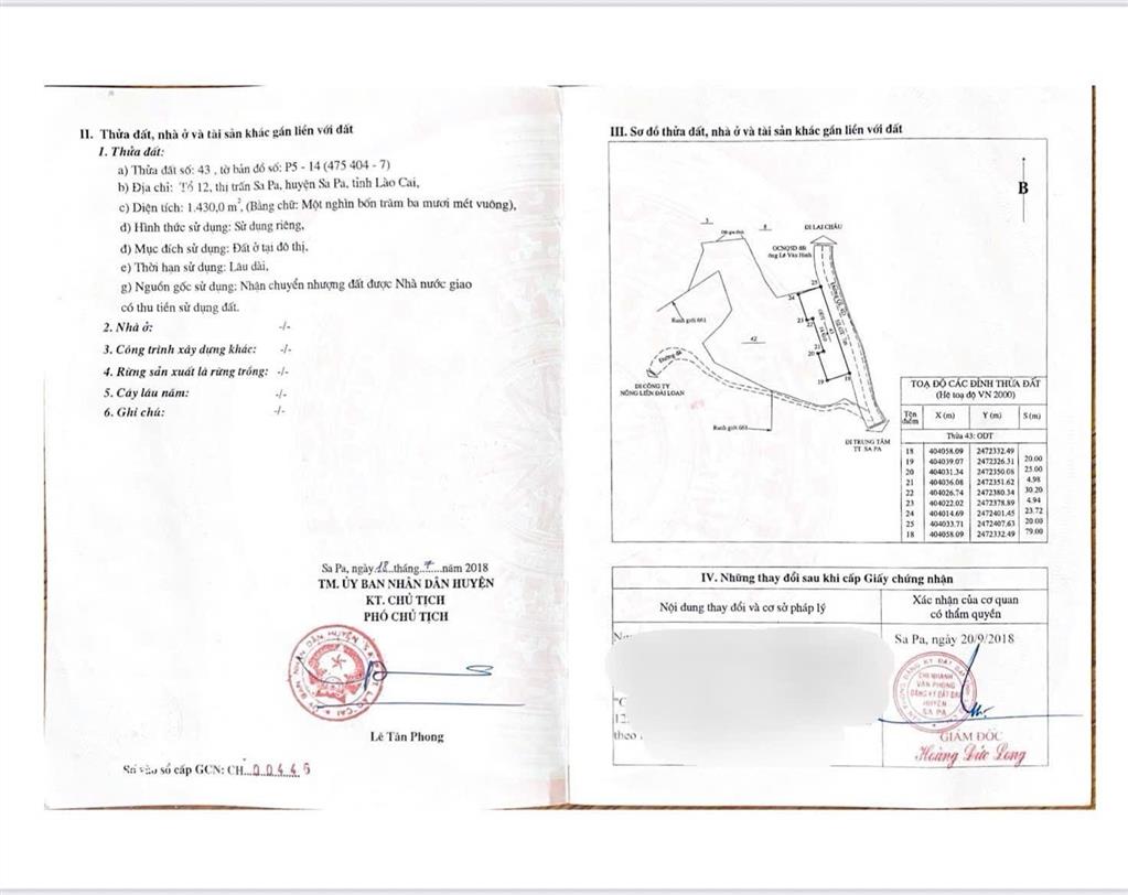 Chính chủ không có nhu cầu sử dụng nên bán 10.911m2 tại phường ô quy hồ, sa pa giá 80tỷ