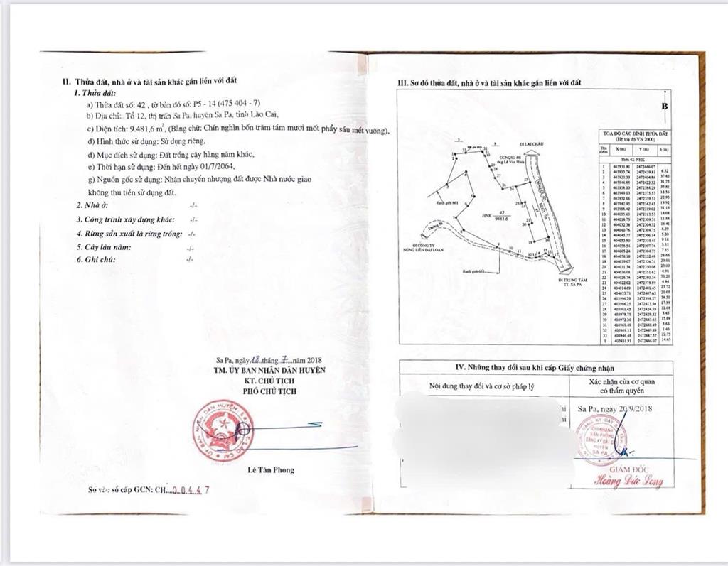 Chính chủ không có nhu cầu sử dụng nên bán 10.911m2 tại phường ô quy hồ, sa pa giá 80tỷ