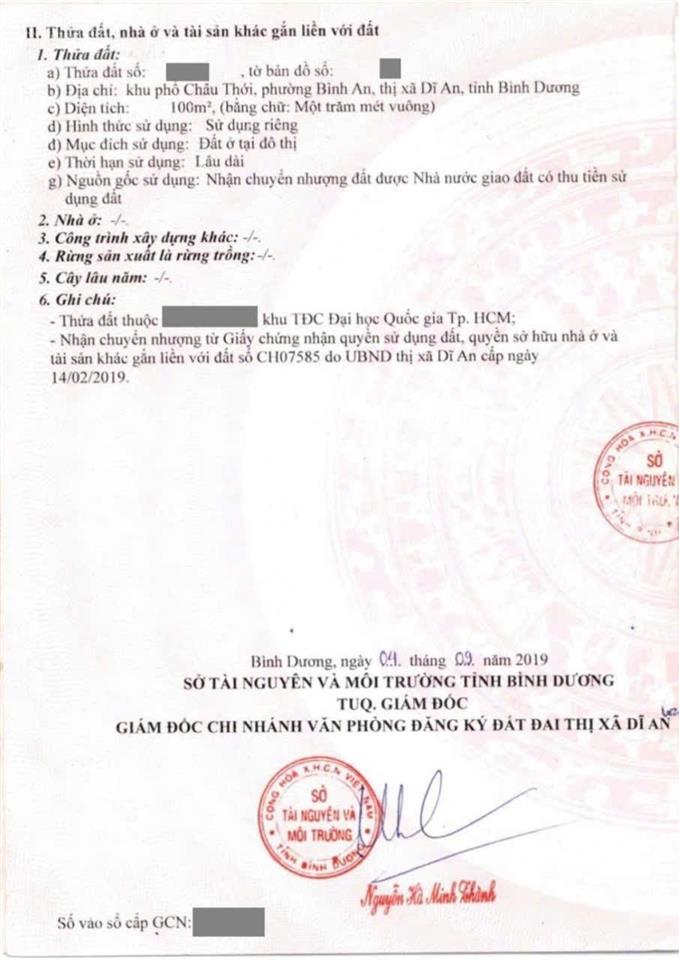 Bán đất kdc tái định cư làng đh bình an, dĩ an mt 16m 100m 4,7 tỷ