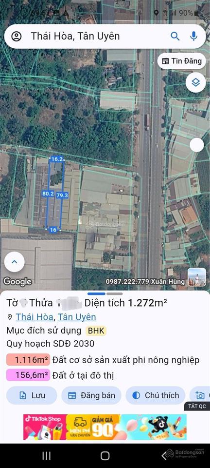 Bán xưởng sản xuất diện tích 1272m2 đường dt747 thái hòa tân uyên