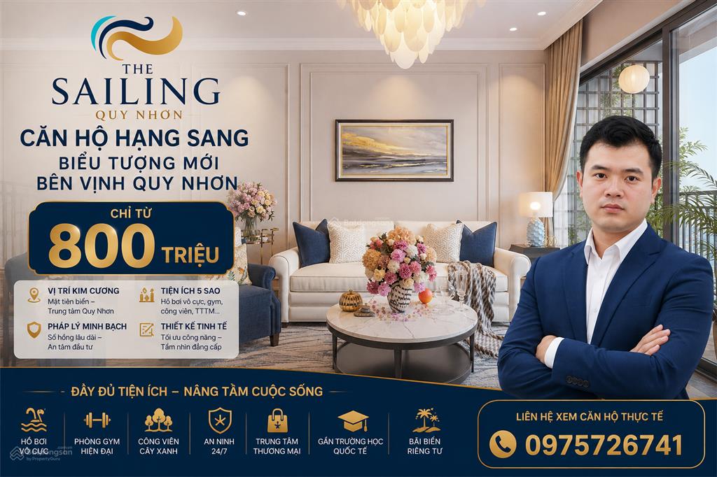 Chỉ 2,3 tỷ căn 1pn the sailing quy nhơn  sổ hồng lâu dài   0975 726 ***