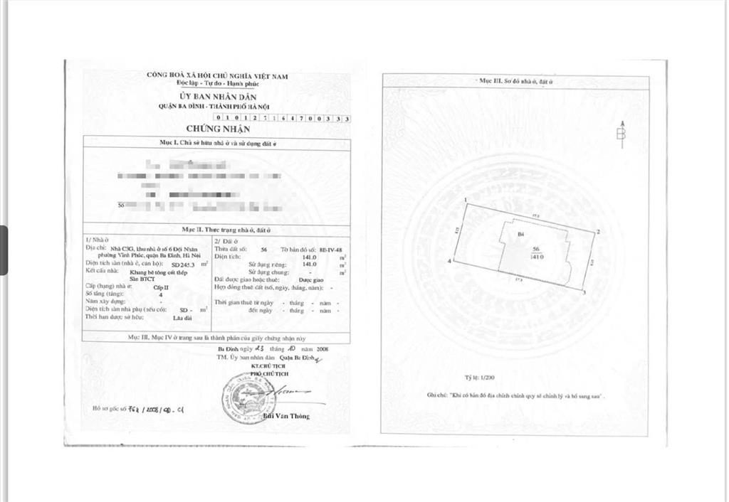 Bán nhà riêng 141m2 khu nhà ở số 6 đường đội nhân phường vĩnh phúc quận ba đình