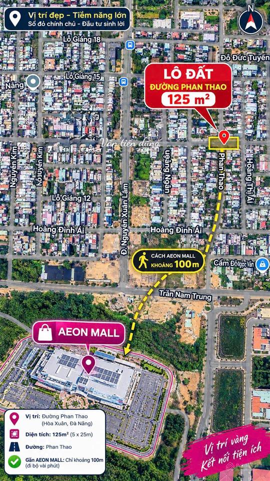Chính chủ cần bán đất đường 10,5m phan thao, 125m2, ngay gần sát aeon mall hòa xuân