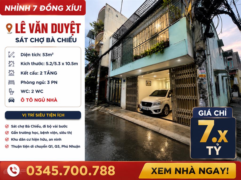 Nhà 53m | hxh thông lê văn duyệt sát chợ bà chiểu | 5.2x10.6m nh 5.3m | 2 tầng | | nhỉnh 7