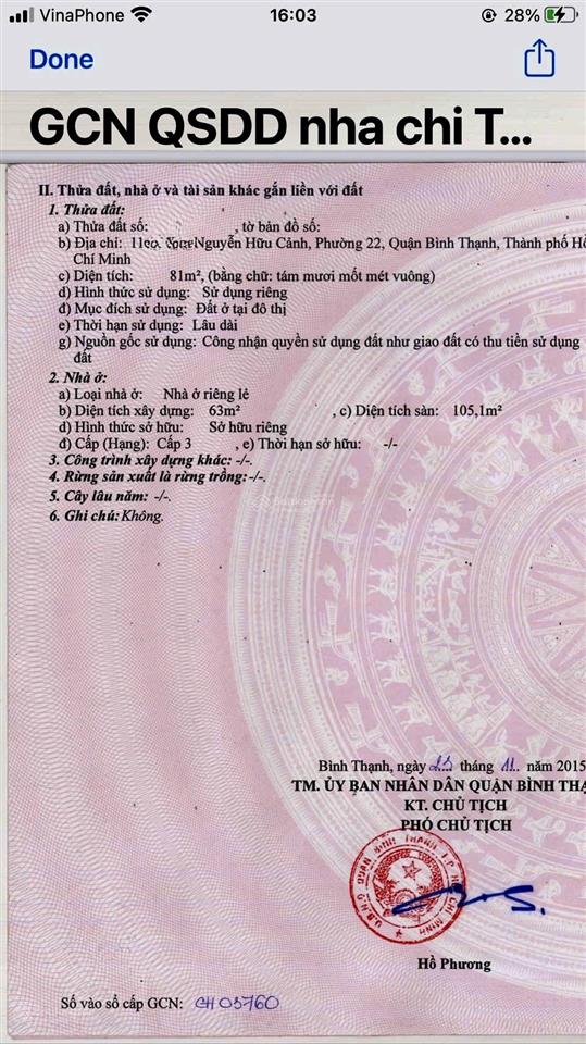 Chính chủ bán nhà hxh 117 đường nguyễn hữu cảnh, phù hợp xây căn hộ cho thuê