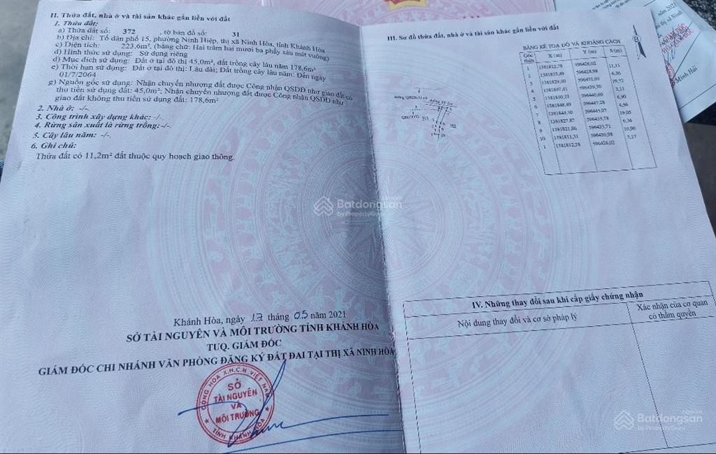 Bán 200m2 đất trung tâm tx. ninh hòa đường qh30m bờ sông