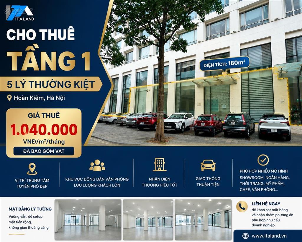 Cho thuê mặt bằng tầng 1  số 5 lý thường kiệt, hoàn kiếm | diện tích 180m2